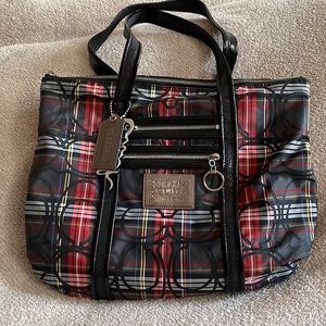 COACH Poppy Signature Tartan Plaid Tote Bag